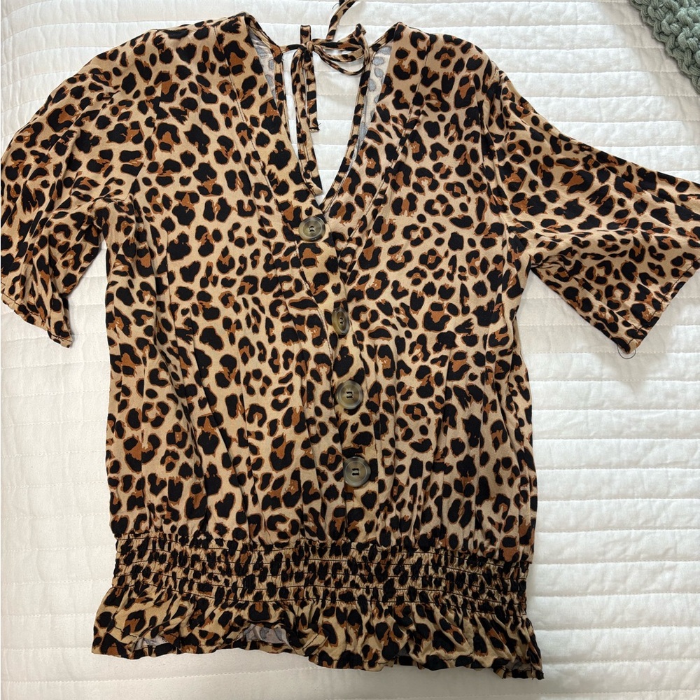 Maurices Brown and Black Tie Front 3/4 Sleeve Blouse
